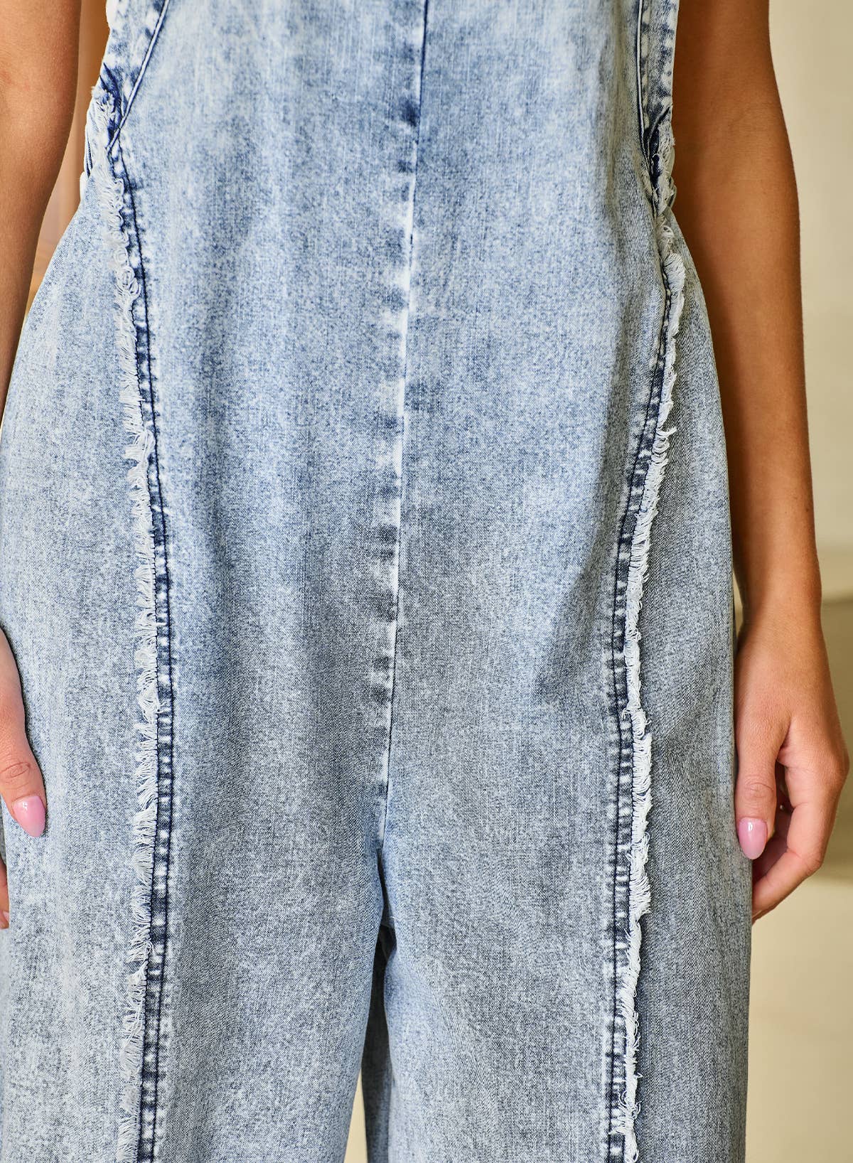 Frayed Seam Wide Leg Overall