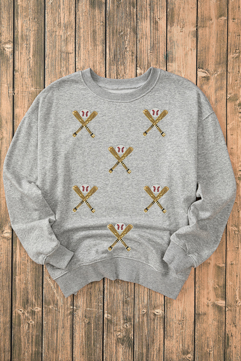 Gray Sequin Baseball Game Day Graphic Casual Sweatshirt