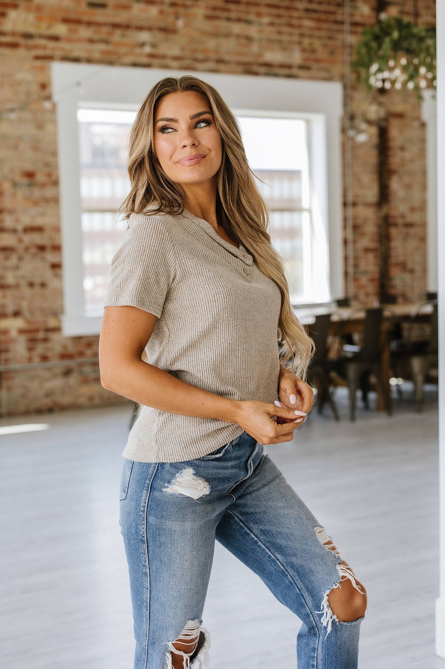 Button Ribbed Tee