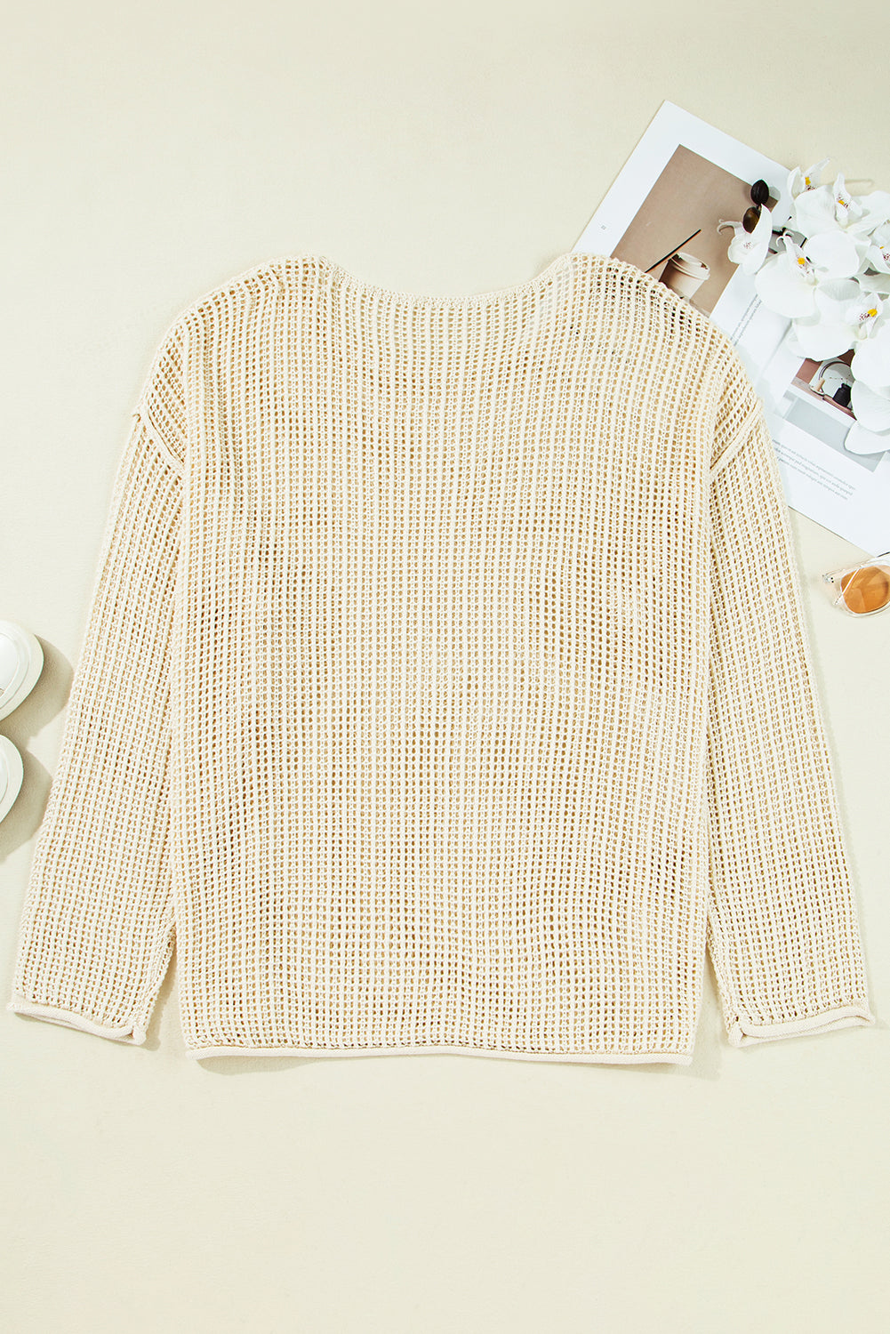 Parchment Hollow Out Knit Star Pattern Accent Plus Size Jumper