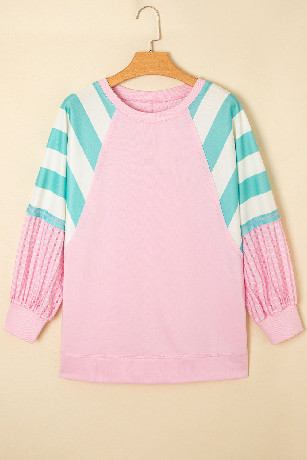 Bonbon Striped Colorblock Patchwork Raglan Pullover Top with Slits