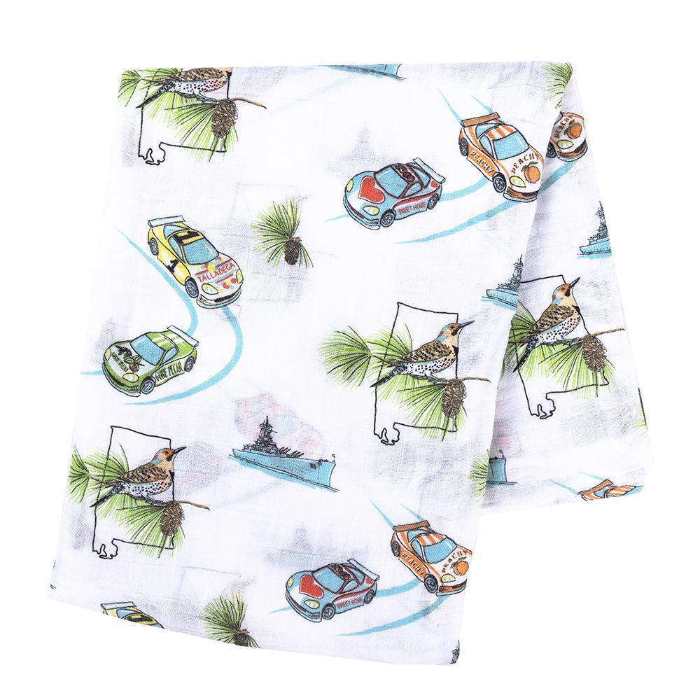 Gift Set: Alabama Baby Muslin Swaddle Blanket and Burp Cloth/Bib Combo Soft Breathable Bamboo Cotton