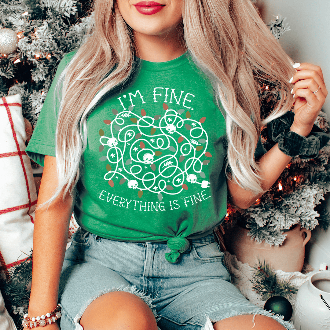 I'm Fine Everything Is Fine Christmas Lights Tee