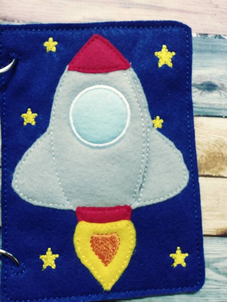 Outer Space - quiet book page - Sun - space shuttle - planets - road trip toy - Learning - Educational Toy - galaxy- stars - solar system