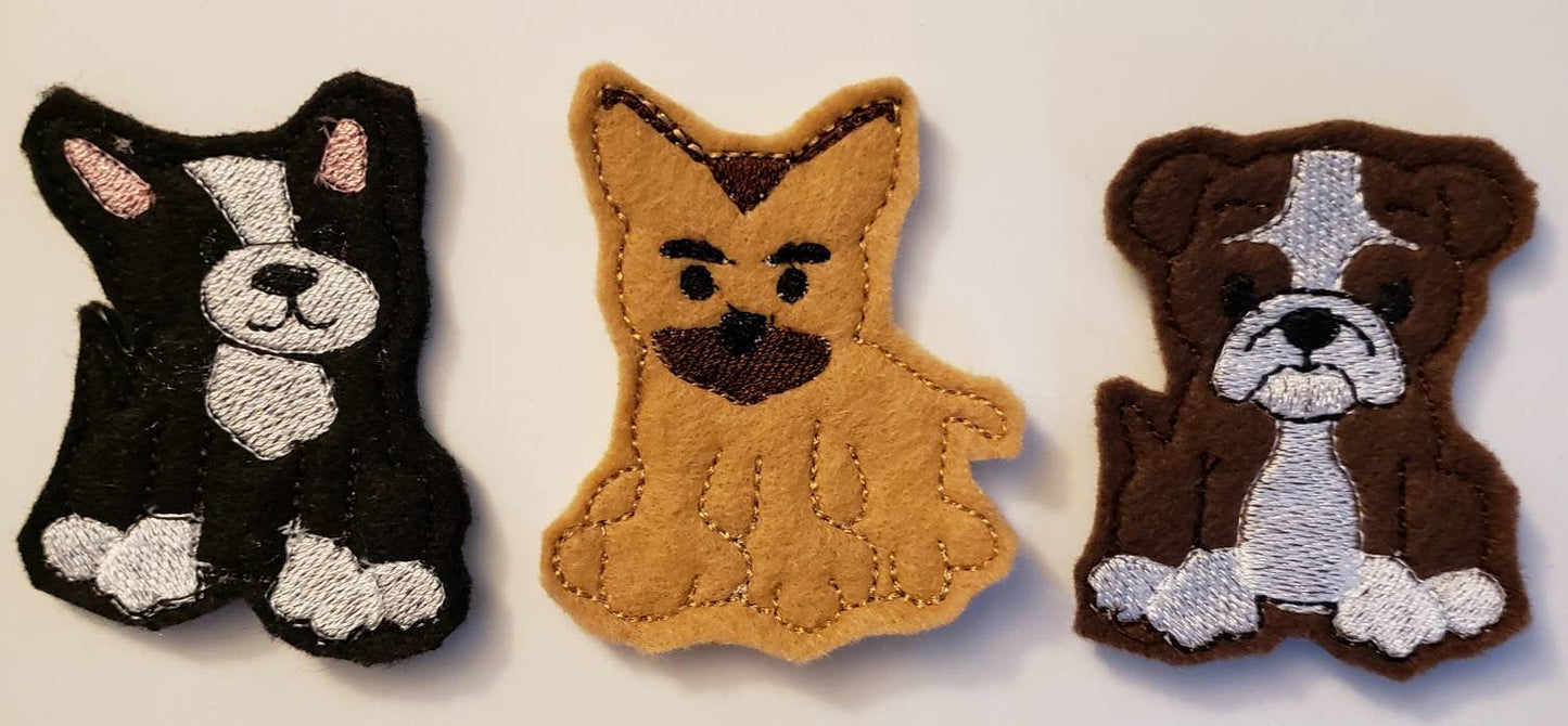 Dog Finger Puppets - dog toy - puppy finger puppet -personalized - Storage Bag - Quiet Toy - Busy Bag - Activity Bag - custom colors