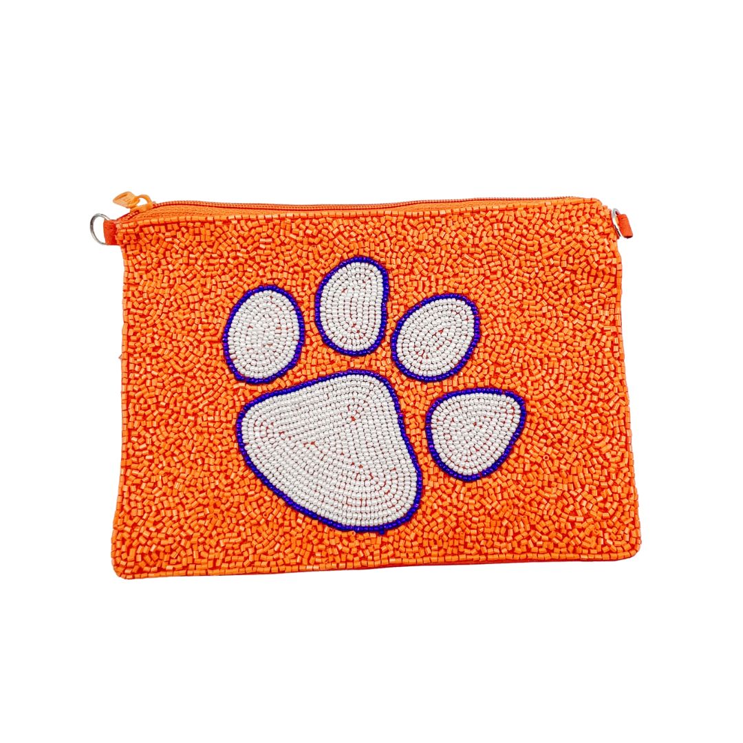Beaded pouch Paw clemson orange purple
