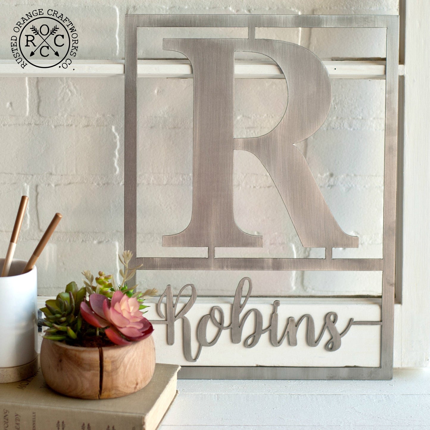 Floating Script Monogram - Personalized Metal Family Name Sign