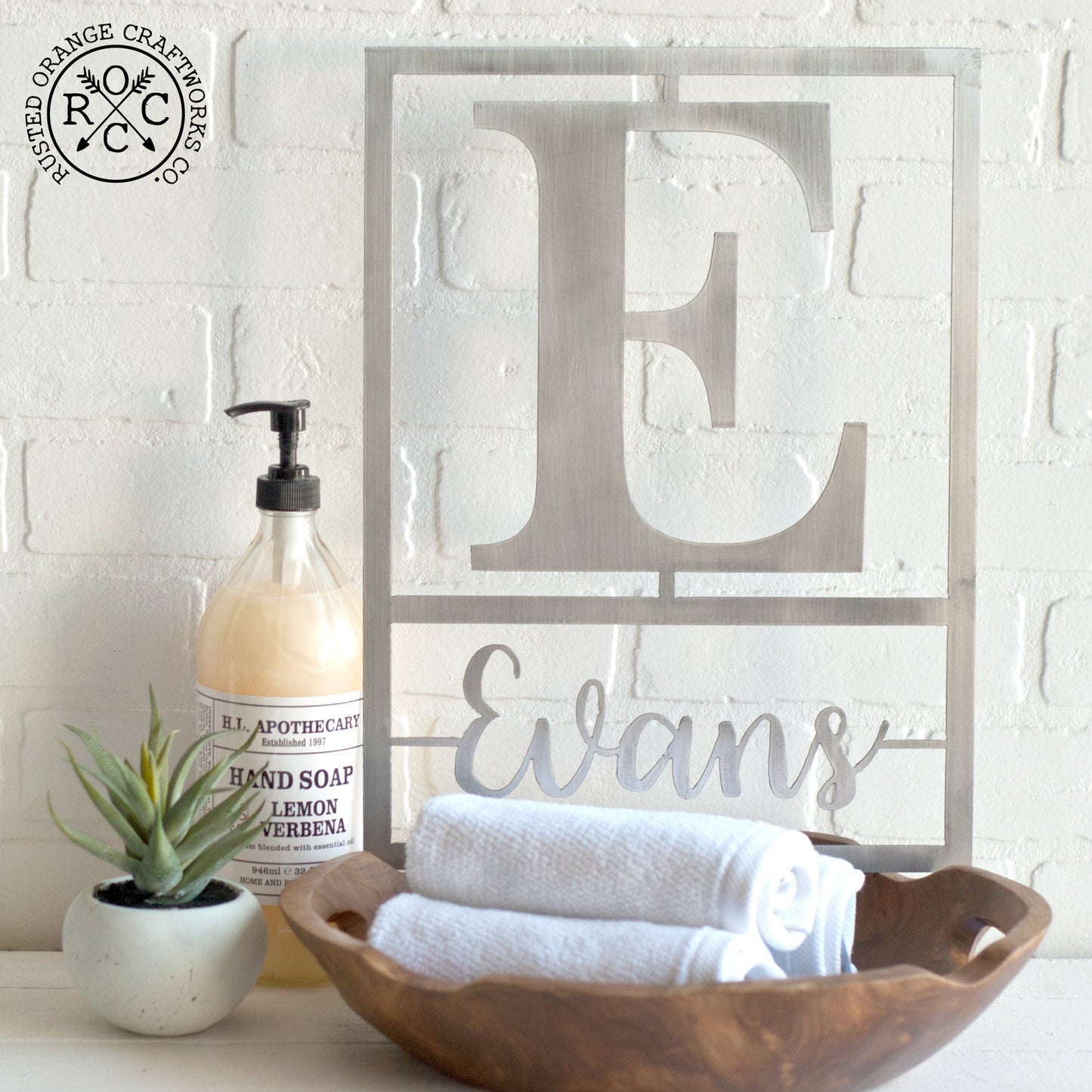 Floating Script Monogram - Personalized Metal Family Name Sign