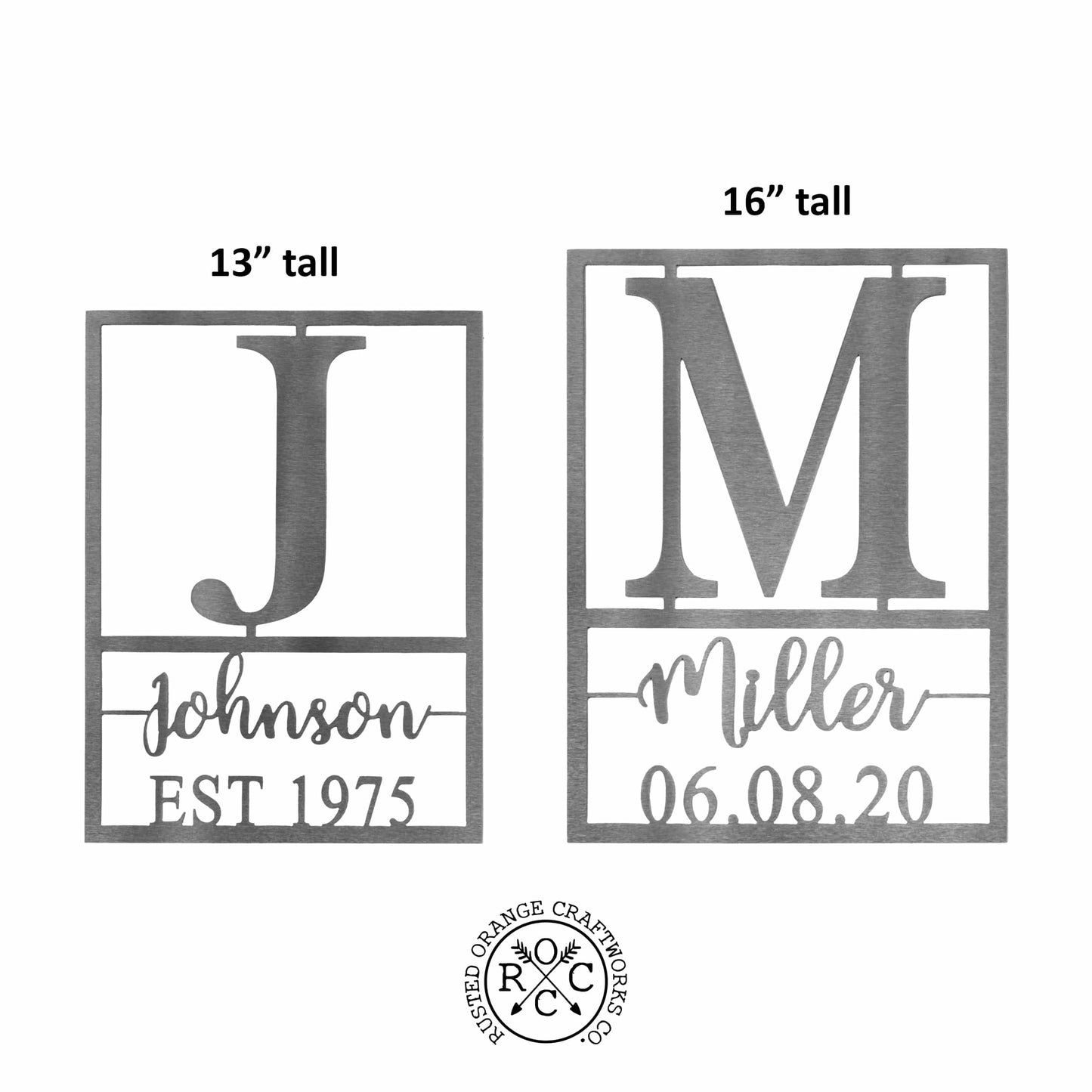 Weston Name and Date Monogram - 2 Sizes - Custom Metal Rectangle Monogram with Name and Date Sign