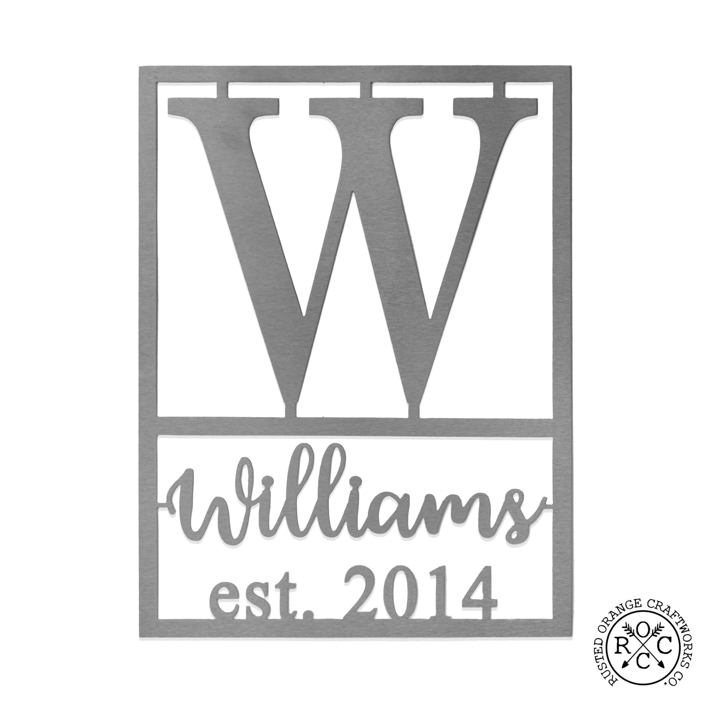 Weston Name and Date Monogram - 2 Sizes - Custom Metal Rectangle Monogram with Name and Date Sign