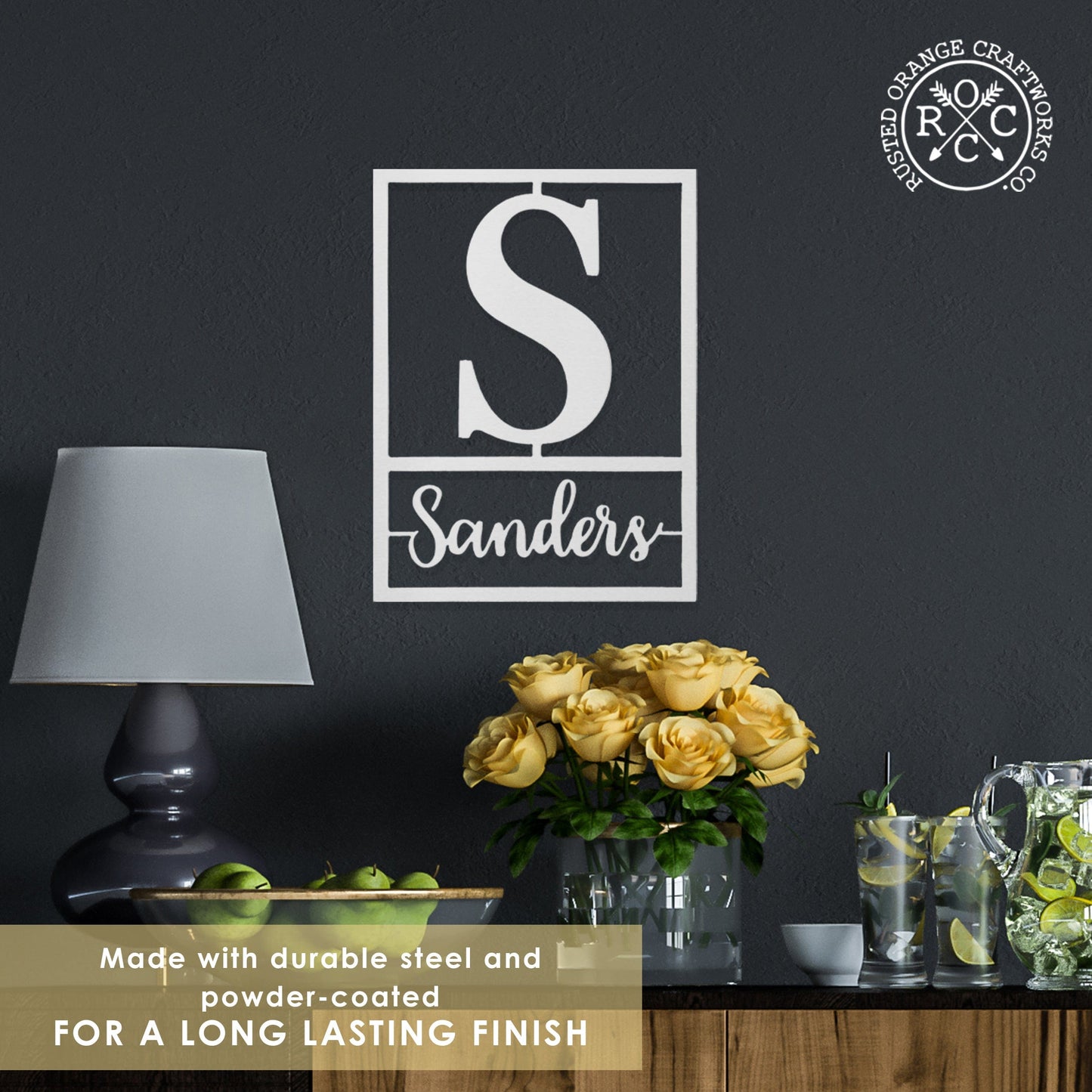 Floating Script Monogram - Personalized Metal Family Name Sign