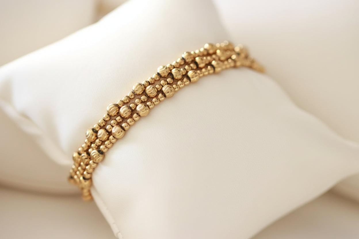 Textured Beaded Bracelet 18k Gold Non Tarnish