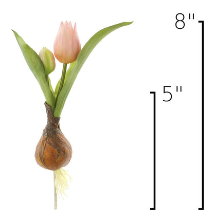 8" Faux Real Touch Soft Pink Tulips in Bulb w/pick