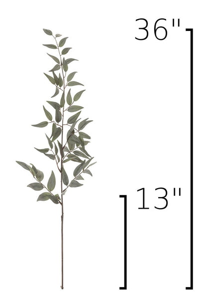 36" Faux Dark Green/Gray Ruscus Leaf Stem