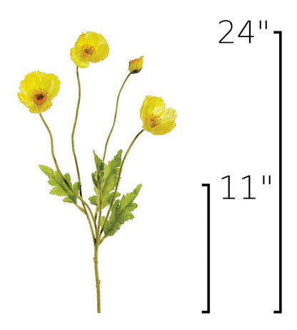 24" Faux Yellow Poppy Stem