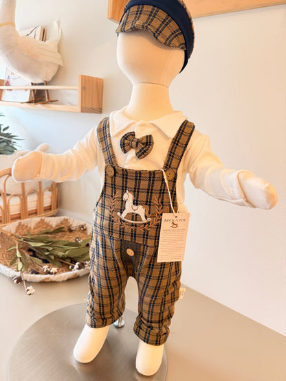 Baby Plaid Dungaree Set | Long Sleeve Shirt, Bow Tie & Hat