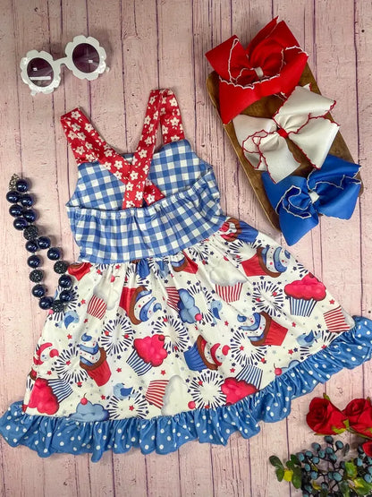 FINAL SALE-Cupcakes & Fireworks Ruffled Dress