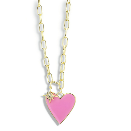 Enamel Heart/Star Necklace Light Pink