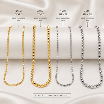 Aurora Gold & Silver Beaded Necklace – 3mm or 4mm