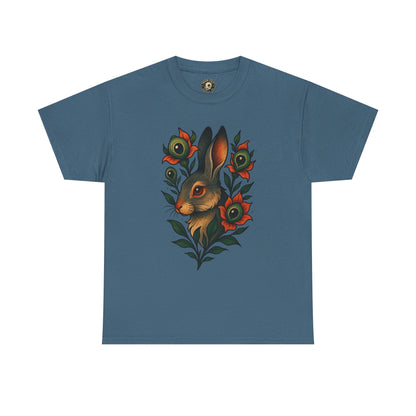 Whimsical Rabbit Floral Tee, Nature Lover Gift, Casual Wear, Eco-Friendly Fashion, Unique Graphic T-Shirt, Year-Round Style