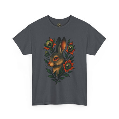 Whimsical Rabbit Floral Tee, Nature Lover Gift, Casual Wear, Eco-Friendly Fashion, Unique Graphic T-Shirt, Year-Round Style