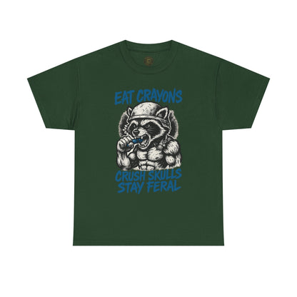 Eat Crayons Crush Skulls Stay Feral Military Raccoon Shirt – Gildan 5000
