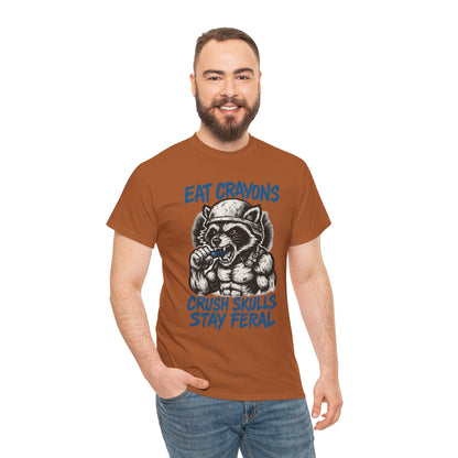 Eat Crayons Crush Skulls Stay Feral Military Raccoon Shirt – Gildan 5000
