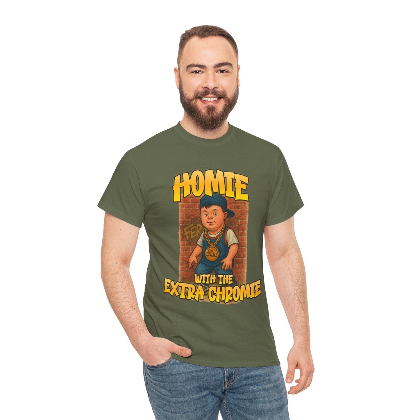 Homie with the Extra Chromie Shirt – Fun Supportive Tee for Down Syndrome Awareness – Gildan 5000