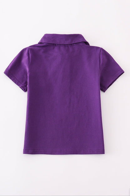 Purple football embroidery button down shirt