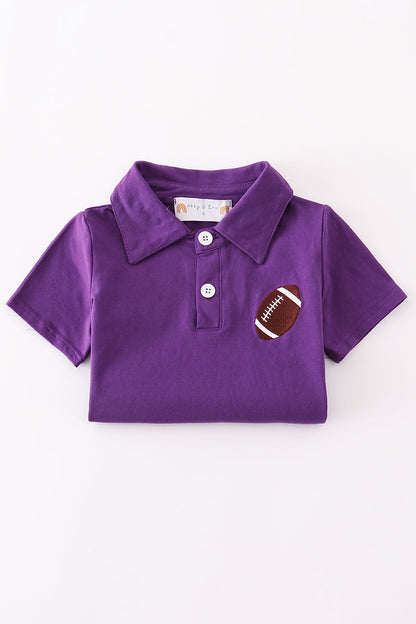 Purple football embroidery button down shirt