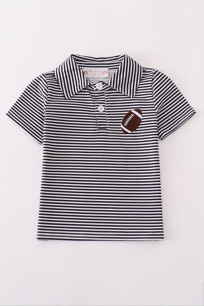 Navy stripe football embroidery button down shirt