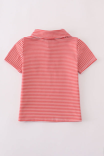 Red stripe football embroidery button down shirt