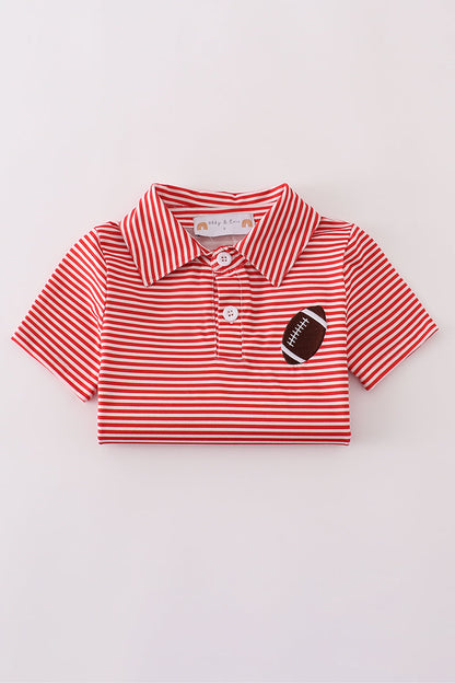 Red stripe football embroidery button down shirt