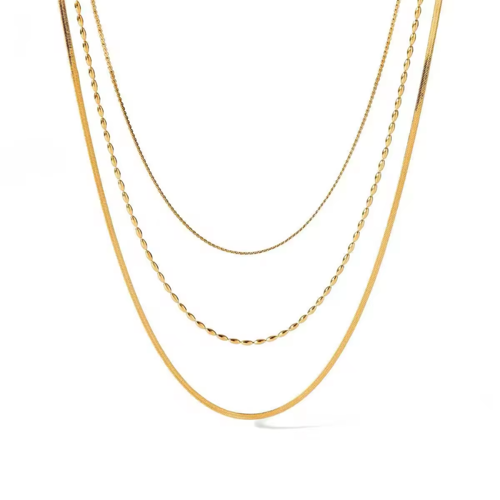 Golden Layers Triple Necklace -Waterproof Stainless Steel