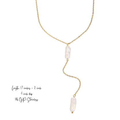 Delicate Drop Pearl Lariat Necklace - Stainless Steel
