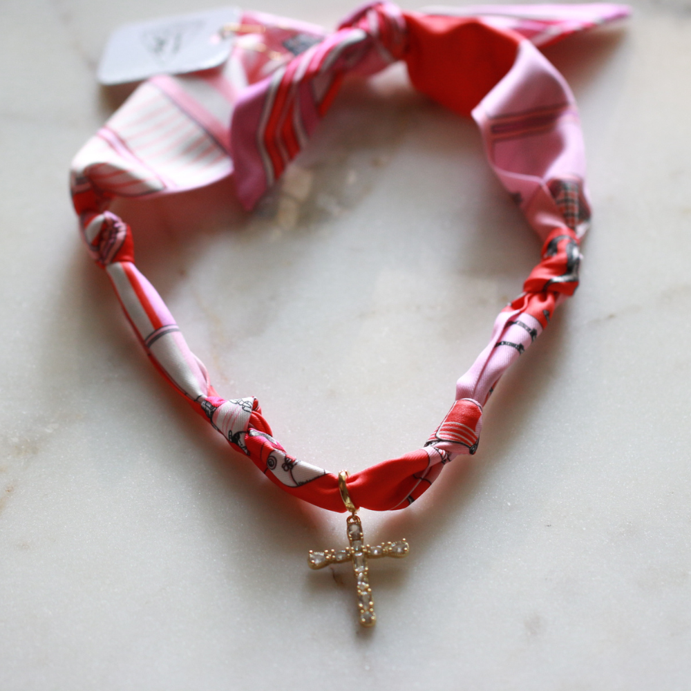 Scarf Necklace ~ Pink Horse Pattern