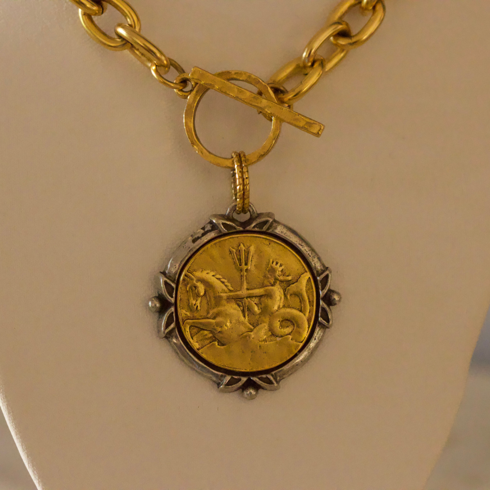 Neptune Coin Necklace - 24k Gold Plated Pewter