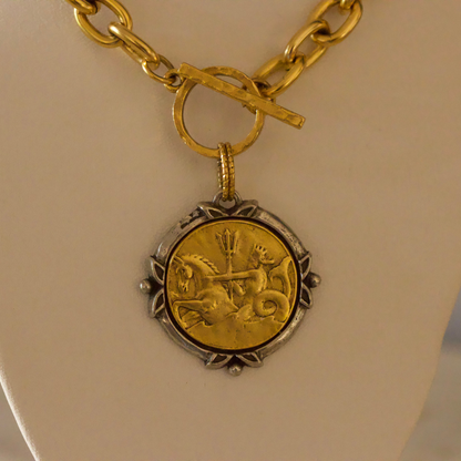 Neptune Coin Necklace - 24k Gold Plated Pewter
