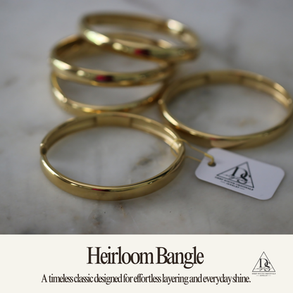 Heirloom Bangle 18K Gold or Silver Water Resistant Hinged Bracelet