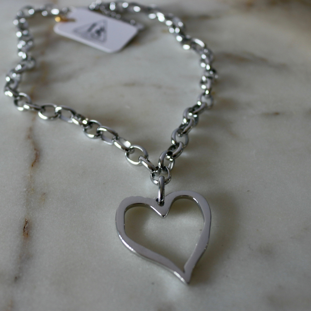 Open Heart Necklace - Heart Pendant Necklace - Stainless Steel - Gold & Silver