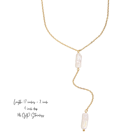 Delicate Drop Pearl Lariat Necklace - Stainless Steel