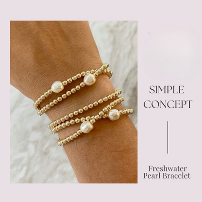 Single Pearl & Gold Beaded Stretch Bracelet - Deep South Originals