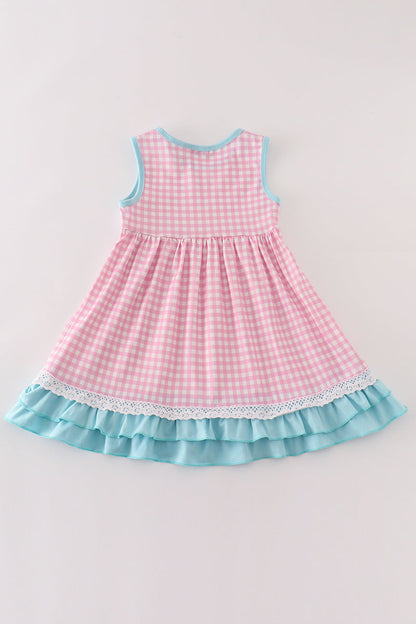 Pink plaid pumpkin embroidery ruffle dress