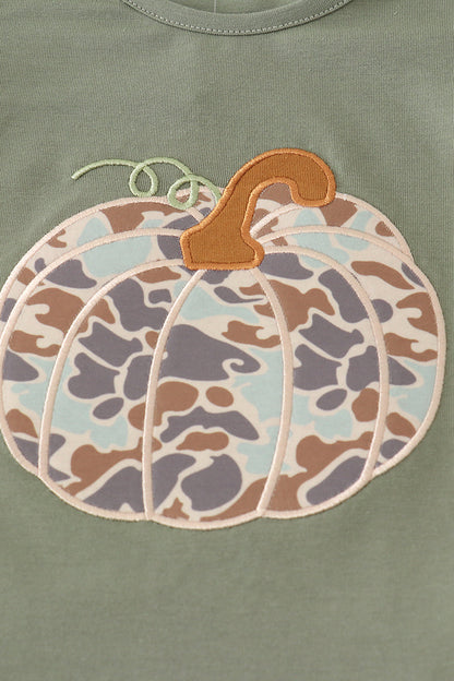 Camouflage print pumpkin applique ruffle bloomer set