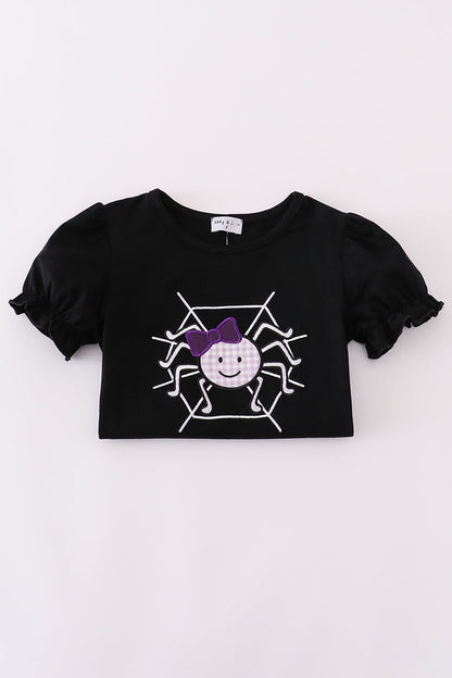 Purple Halloween spider embroidery pants set