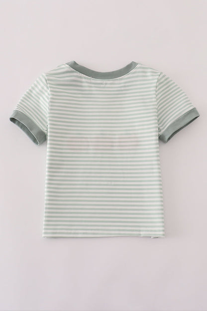Sage stripe french knot top