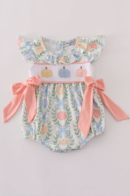 Green bow print embroidery ruffle bubble