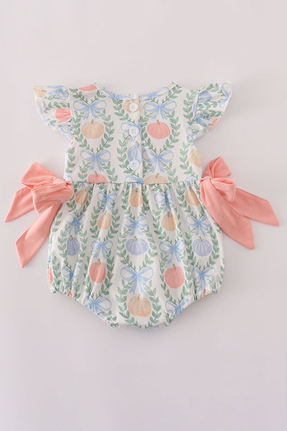 Green bow print embroidery ruffle bubble