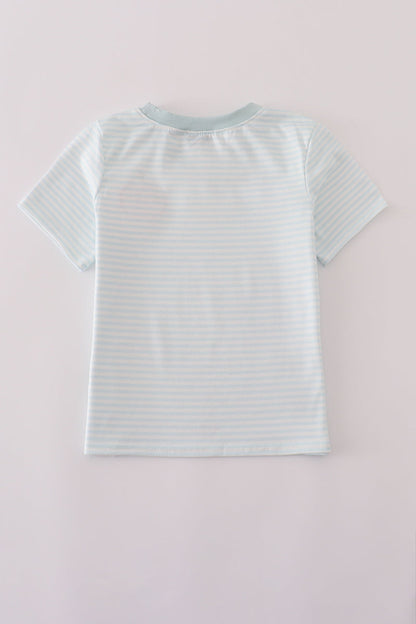 Blue pumpkin embroidery stripe top