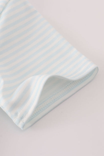Blue puppy pumpkin embroidery stripe top